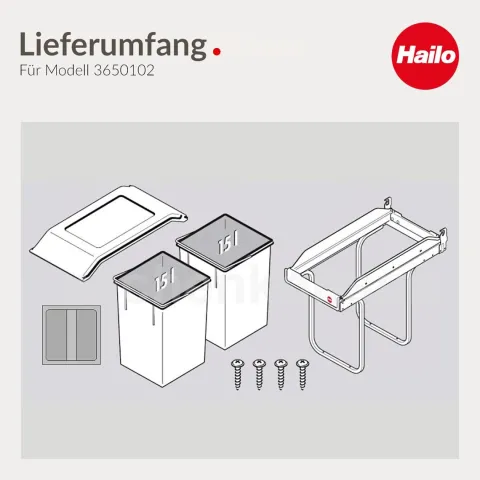 HAILO Einbau-Abfallsammler 2x15 L 3650102 AS Tandem Mülltrennsystem Kunststoff dunkelgrau Küchenunterschrank