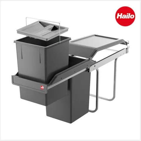 HAILO Einbau-Abfallsammler 2x15 L 3650102 AS Tandem Mülltrennsystem Kunststoff dunkelgrau Küchenunterschrank