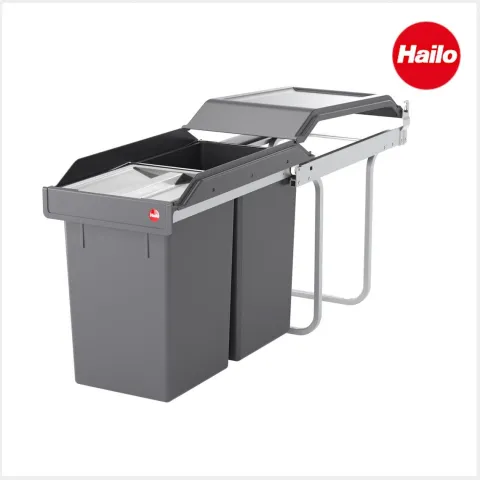 HAILO Einbau-Abfallsammler 2x15 L 3650102 AS Tandem Mülltrennsystem Kunststoff dunkelgrau Küchenunterschrank