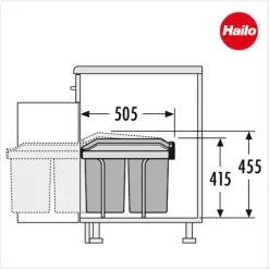 HAILO Einbau-Abfallsammler 2x15 L 3650102 AS Tandem Mülltrennsystem Kunststoff dunkelgrau Küchenunterschrank
