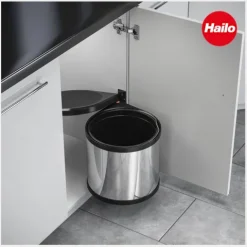 Hailo Einbau-Abfallsammler 12 L 3512031 Edelstahl/schwarz schwenkbar für Drehtürschrank