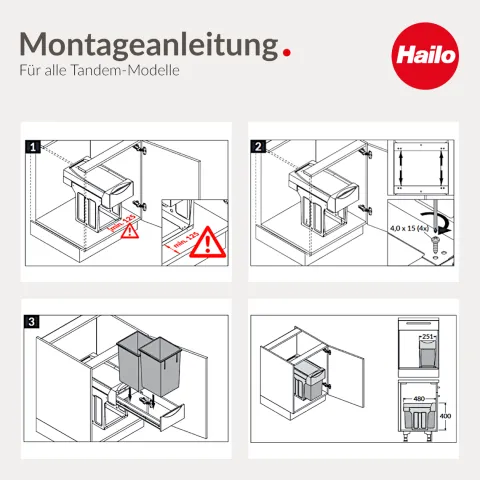 Hailo Einbau-Abfallsammler 30 L 3666001 Metall/Kunststoff weiß für Drehtürschrank