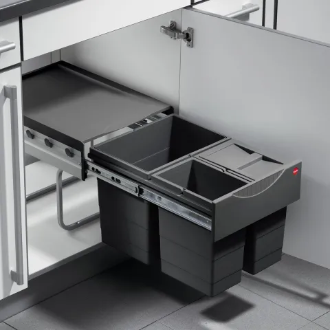 Hailo Einbau-Abfallsammler 34 L 3642531 Metall/Kunststoff dunkelgrau für Drehtürschrank