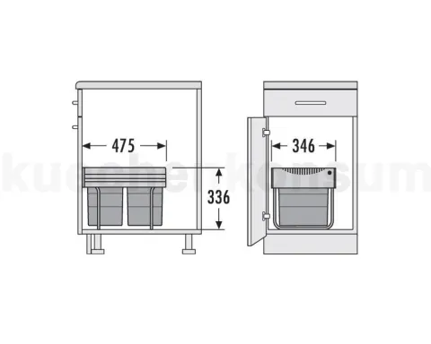 Hailo Einbau-Abfallsammler 34 L 3642531 Metall/Kunststoff dunkelgrau für Drehtürschrank