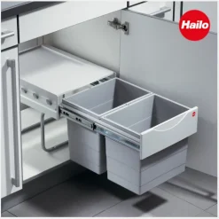 Hailo Einbau-Abfallsammler 36 L 3641121 Metall/Kunststoff hellgrau für Drehtürschrank