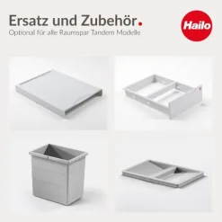 Hailo Einbau-Abfallsammler 36 L 3641121 Metall/Kunststoff hellgrau für Drehtürschrank