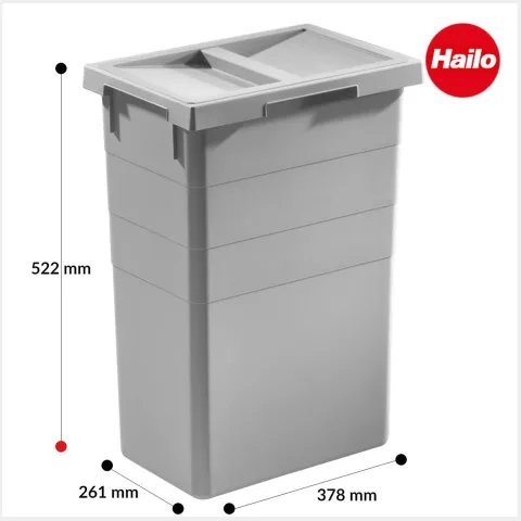 Hailo Inneneimer 1014169 38 L mit Deckel 1128339 Kunststoff hellgrau Ersatzbehälter für Euro-Cargo