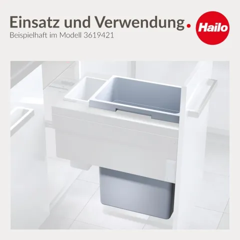 Hailo Inneneimer 1014169 38 L mit Deckel 1128339 Kunststoff hellgrau Ersatzbehälter für Euro-Cargo