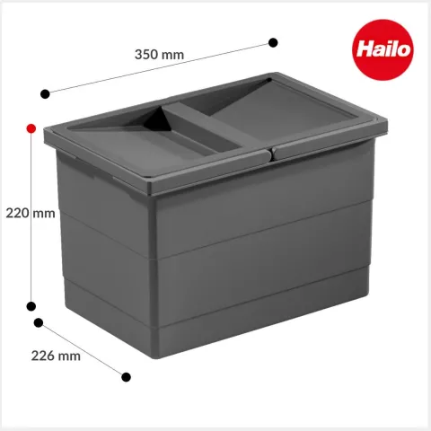 Hailo Inneneimer 14 L 1136309 Kunststoff dunkelgrau mit Deckel und 2 Henkeln