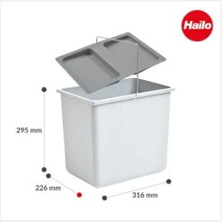 Hailo Inneneimer 18 Liter 1086249 Ersatzeimer Kunststoff hellgrau mit Henkel für Raumspar-Tandem