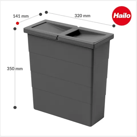 Hailo Inneneimer 1134669 mit Deckel 12 Liter Kunststoff dunkelgrau 320 x 141 x 350 mm