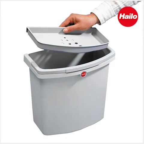 Hailo Multifunktionseimer 12 l 1068099 Kunststoff hellgrau mit Deckel und Wandhalter für Küche Bad Reinigung