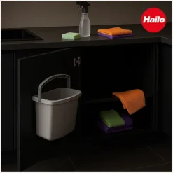 Hailo Multifunktionseimer 12 l 1068099 Kunststoff hellgrau mit Deckel und Wandhalter für Küche Bad Reinigung