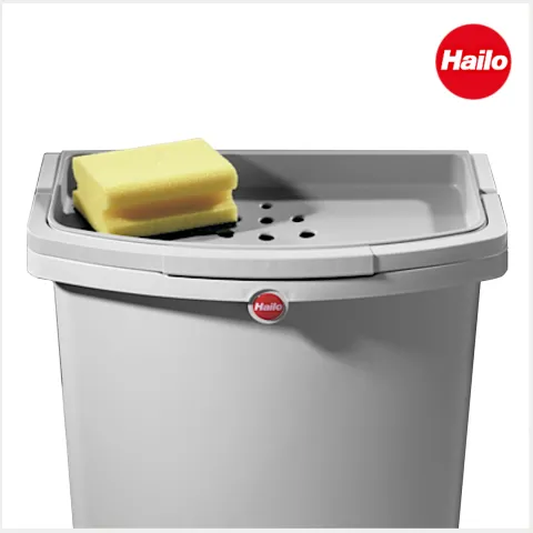 Hailo Multifunktionseimer 12 l 1068099 Kunststoff hellgrau mit Deckel und Wandhalter für Küche Bad Reinigung