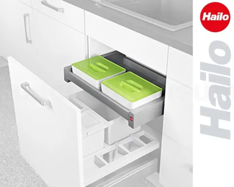 Hailo On-Top 3205601 Einbau Mülltrennsystem 60 cm Auszug 2x 4 Liter Abfallbehälter mit Deckel