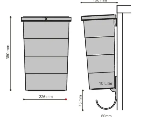 HAILO ReadyBin 1075965 Inneneimer 10 l 226x160x350 mm Kunststoff hellgrau mit Wandhalter