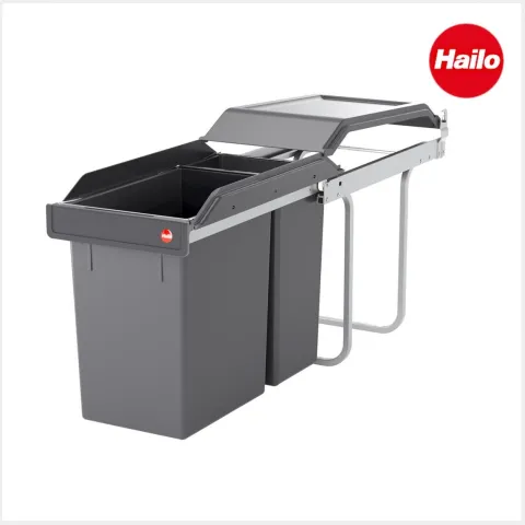Hailo Abfallsammler 3650111 Einbau Müllsystem Tandem 24+7 Liter Kunststoff dunkelgrau Küche Unterschrank