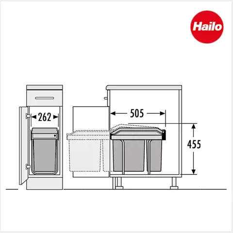 Hailo Abfallsammler 3650111 Einbau Müllsystem Tandem 24+7 Liter Kunststoff dunkelgrau Küche Unterschrank
