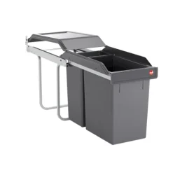 Hailo Abfallsammler 3650111 Einbau Müllsystem Tandem 24+7 Liter Kunststoff dunkelgrau Küche Unterschrank