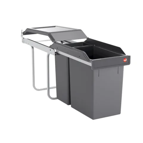 Hailo Abfallsammler 3650111 Einbau Müllsystem Tandem 24+7 Liter Kunststoff dunkelgrau Küche Unterschrank