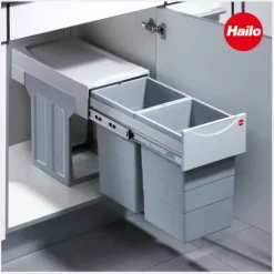 Hailo Abfallsammler 30 Liter 3666811 TA Swing Tandem Kunststoff hellgrau für 30 cm Drehtürschrank