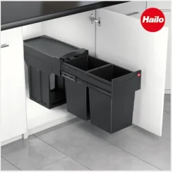 Hailo Abfallsammler 30 Liter Tandem 3666851 Einbau Mülltrennsystem Kunststoff schwarz Küchenschrank Drehtür