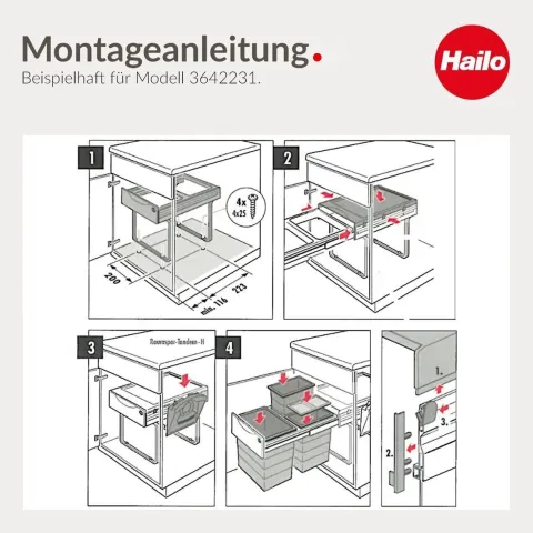Hailo Abfallsammler 3641222 40 Liter 2x20 mit Biodeckel Vollauszug