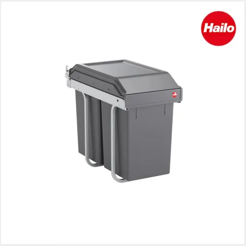 Hailo Abfallsammler 3650101 Tandem 30 Liter Kunststoff dunkelgrau für Drehtürschrank