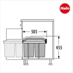 Hailo Abfallsammler 3650101 Tandem 30 Liter Kunststoff dunkelgrau für Drehtürschrank