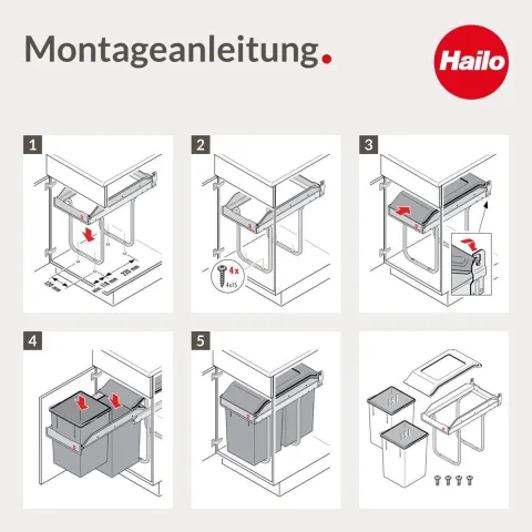 Hailo Abfallsammler 3650101 Tandem 30 Liter Kunststoff dunkelgrau für Drehtürschrank