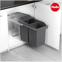 Hailo Abfallsammler 3650101 Tandem 30 Liter Kunststoff dunkelgrau für Drehtürschrank