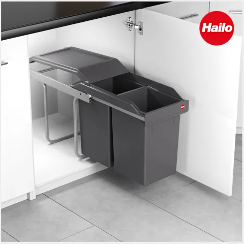 Hailo Abfallsammler 3650101 Tandem 30 Liter Kunststoff dunkelgrau für Drehtürschrank