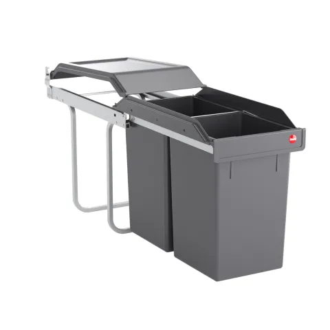 Hailo Abfallsammler 3650101 Tandem 30 Liter Kunststoff dunkelgrau für Drehtürschrank