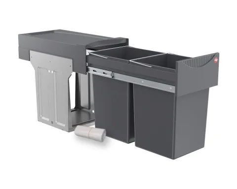 Hailo Abfallsammler 3666108 TA Swing Tandem 2 x 15 L Vollauszug Kunststoff Metall für 30 cm Schrank