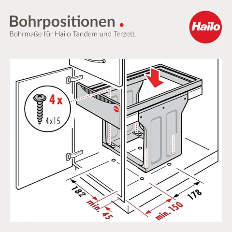 Hailo Abfallsammler 3666191 TZ Swing Terzett 2x7 + 15 Liter Mülltrennsystem Kunststoff Küchenschrank Einbau