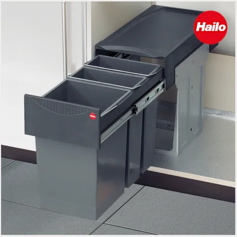 Hailo Abfallsammler 3666191 TZ Swing Terzett 2x7 + 15 Liter Mülltrennsystem Kunststoff Küchenschrank Einbau