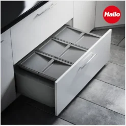Hailo Einbau-Abfallsammler 51 L Separato M 900 3-fach Kunststoff/Metall dunkelgrau für 90 cm Auszug