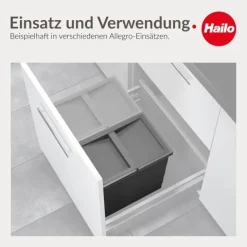 Hailo Inneneimer 1073979 Ersatzbehälter Triple XL mit Deckel Kunststoff Küche Müllsystem