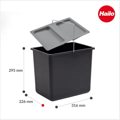 HAILO Inneneimer 18 L 1086239 Abfalleimer Kunststoff schwarz mit Deckel für Raumspar-Tandem