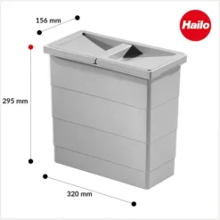 HAILO Inneneimer 12 L 1102449 Abfalleimer Kunststoff hellgrau mit Deckel für Raumspar-Tandem