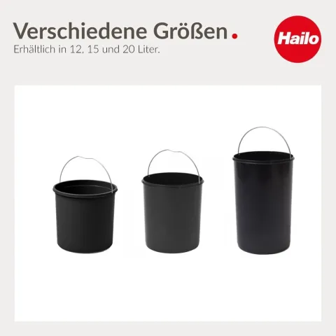 Hailo Inneneimer 12 L 1226579 Ersatzbehälter rund schwarz mit Henkel für Mono Abfallsammler