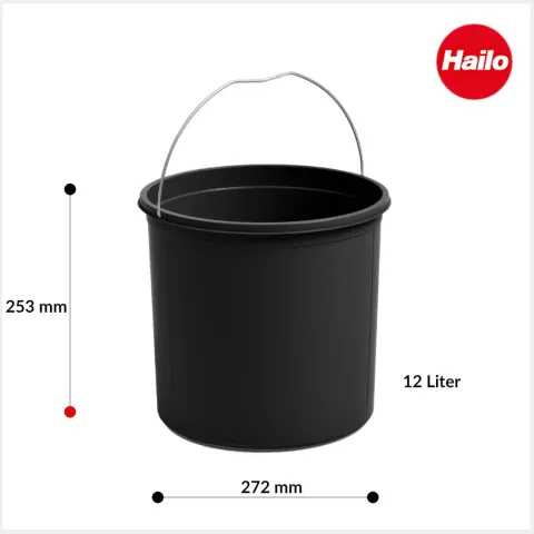 Hailo Inneneimer 12 L 1226579 Ersatzbehälter rund schwarz mit Henkel für Mono Abfallsammler