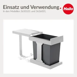 Hailo Inneneimer 1220969 20 L Ersatzbehälter basaltgrau mit Henkel für Hailo Solo