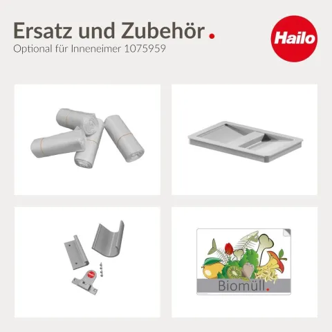Hailo Inneneimer 8 Liter 1075959 Ersatzeimer Kunststoff hellgrau mit 2 Henkeln für Raumspar-Tandem