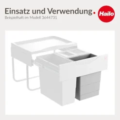 Hailo Inneneimer 8 Liter 1075959 Ersatzeimer Kunststoff hellgrau mit 2 Henkeln für Raumspar-Tandem