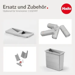 Hailo Inneneimer 12 Liter 1102449 Ersatzbehälter Kunststoff hellgrau für Raumspar Tandem Rondo