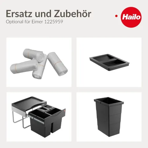 Hailo Inneneimer 8 Liter 1225959 Ersatzeimer Kunststoff schwarz mit Deckel für Raumspar Tandem
