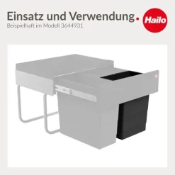 Hailo Inneneimer 8 Liter 1225959 Ersatzeimer Kunststoff schwarz mit Deckel für Raumspar Tandem