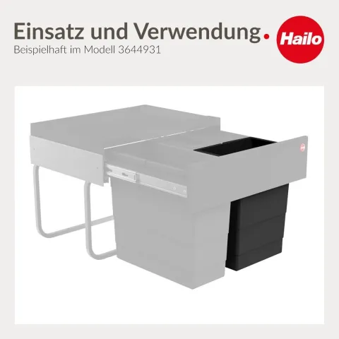 Hailo Inneneimer 8 Liter 1225959 Ersatzeimer Kunststoff schwarz mit Deckel für Raumspar Tandem