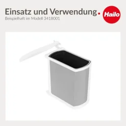 Hailo Inneneimer 18 l 1226239 schwarz 343 x 185 x 365 mm mit Henkel für HAILO Uno